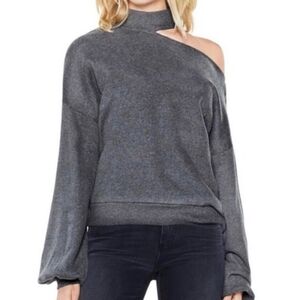 Two by Vince Camuto Choker Ripped Neck Sweatshirt Womens 3X Gray Casual Comfy